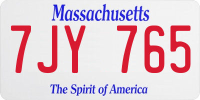 MA license plate 7JY765