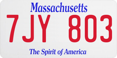 MA license plate 7JY803