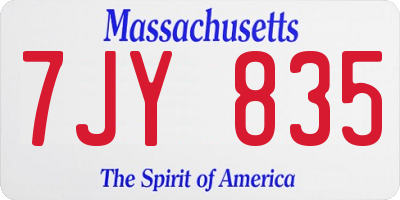 MA license plate 7JY835
