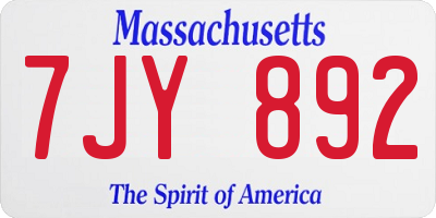 MA license plate 7JY892