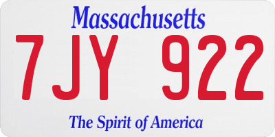 MA license plate 7JY922