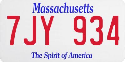 MA license plate 7JY934