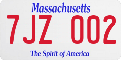 MA license plate 7JZ002