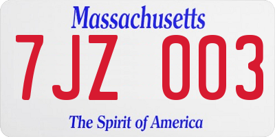 MA license plate 7JZ003