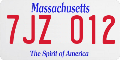 MA license plate 7JZ012