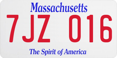 MA license plate 7JZ016