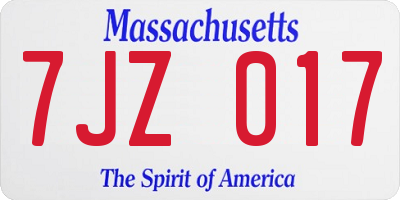 MA license plate 7JZ017