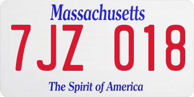 MA license plate 7JZ018