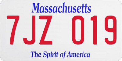 MA license plate 7JZ019