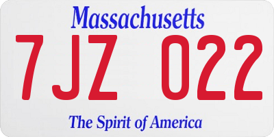 MA license plate 7JZ022