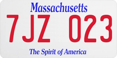 MA license plate 7JZ023