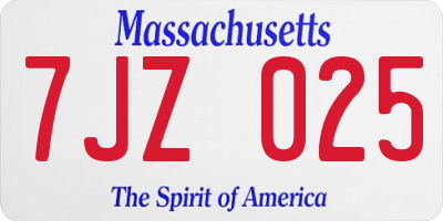 MA license plate 7JZ025