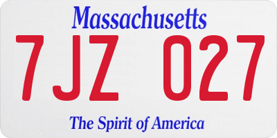 MA license plate 7JZ027