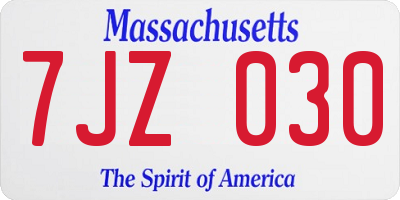 MA license plate 7JZ030