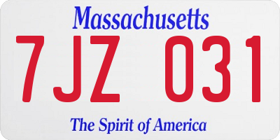MA license plate 7JZ031