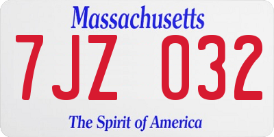 MA license plate 7JZ032