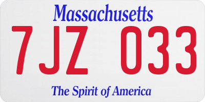MA license plate 7JZ033