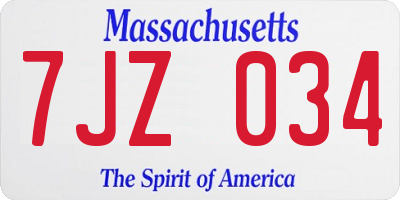 MA license plate 7JZ034