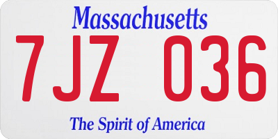 MA license plate 7JZ036