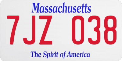 MA license plate 7JZ038