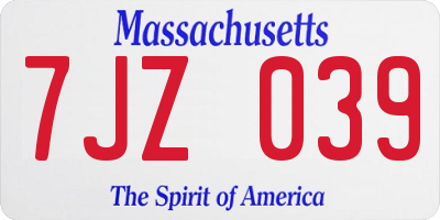 MA license plate 7JZ039