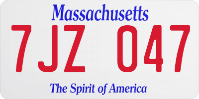 MA license plate 7JZ047
