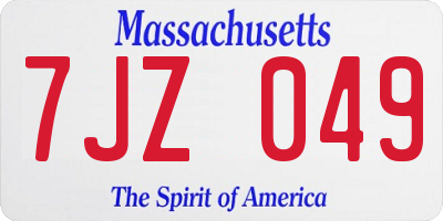 MA license plate 7JZ049