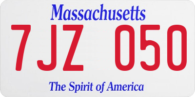 MA license plate 7JZ050