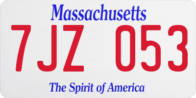 MA license plate 7JZ053