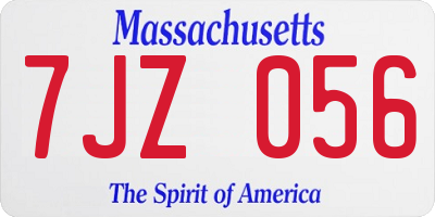 MA license plate 7JZ056