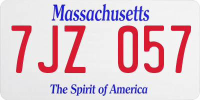 MA license plate 7JZ057
