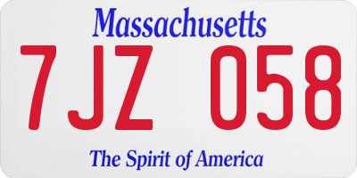 MA license plate 7JZ058