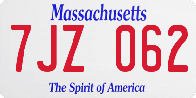 MA license plate 7JZ062