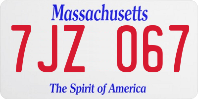 MA license plate 7JZ067