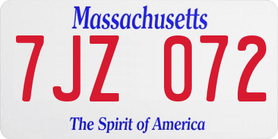 MA license plate 7JZ072