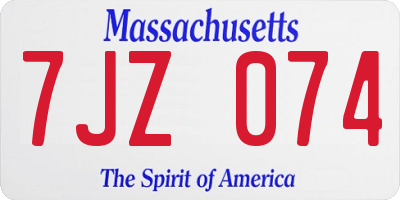 MA license plate 7JZ074