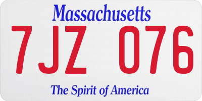 MA license plate 7JZ076