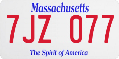 MA license plate 7JZ077