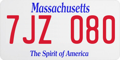 MA license plate 7JZ080