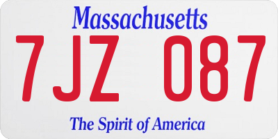 MA license plate 7JZ087