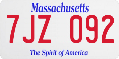 MA license plate 7JZ092