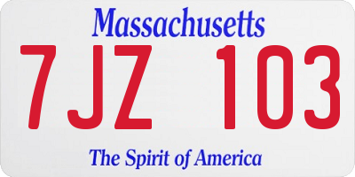 MA license plate 7JZ103