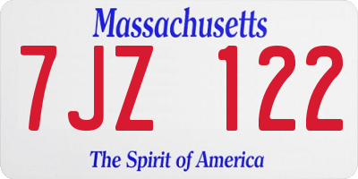 MA license plate 7JZ122