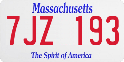 MA license plate 7JZ193