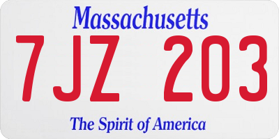 MA license plate 7JZ203
