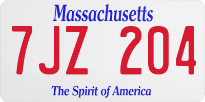 MA license plate 7JZ204