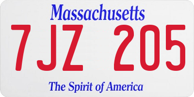 MA license plate 7JZ205