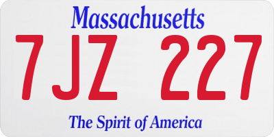 MA license plate 7JZ227
