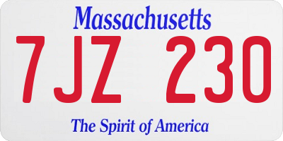 MA license plate 7JZ230