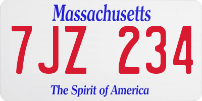 MA license plate 7JZ234